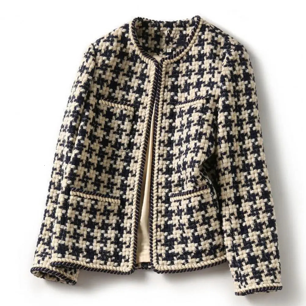 Vintage Early Autumn Tweed Women Jacket ins Style Elegant Gentlewomen Black White Tweed Lady Winter Cardigan Outwear 250109