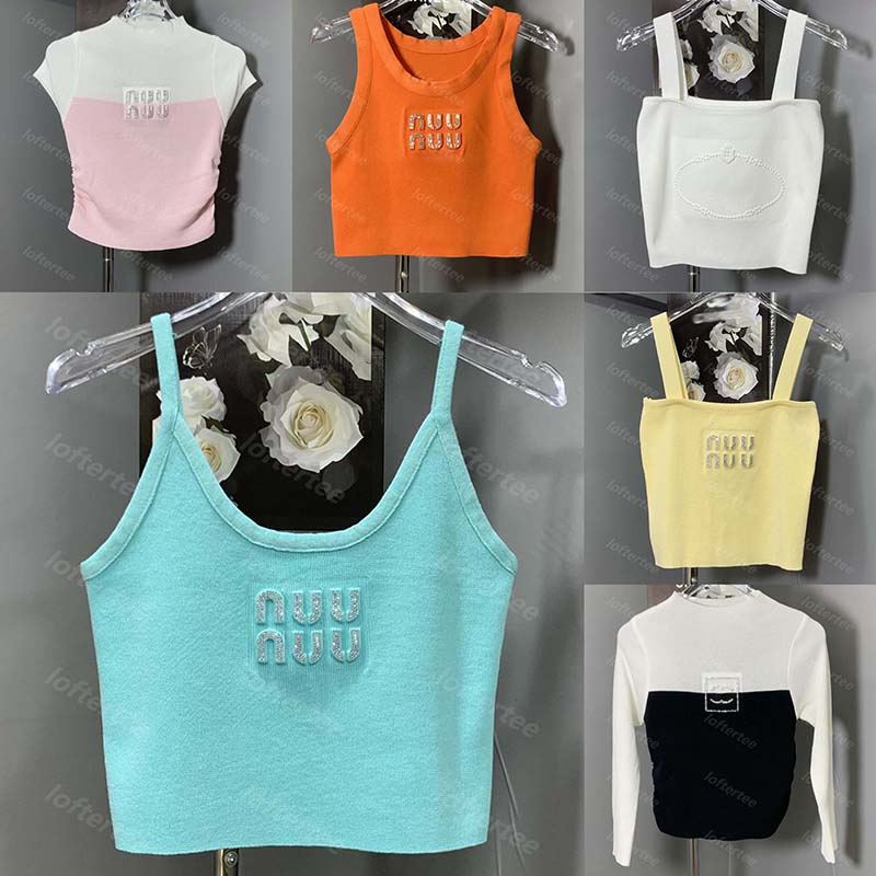 Hot Pressed Diamond Knit Vest Luxury Color Blocked Knitted Tee Womens Designer Short Top Sleeveless Tanks Sweater Slim Fit Elastic Long Sleeve Shirt DPD2411151