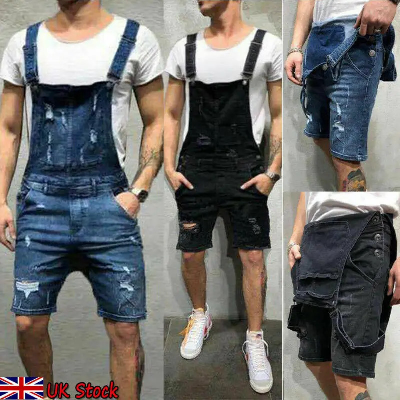 Mens Casual Denim Jeans Overalls Jumpsuit Dungarees Cargo Work Shorts Playsuit 250107