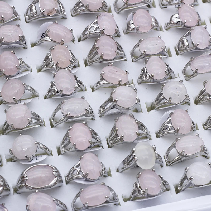 Vintage Natural Rose Pink Quartz Ring for Women Geometric Crystal Engagement Rings Set Female Gift Fine Jewelry 25Pcs/lot 250106