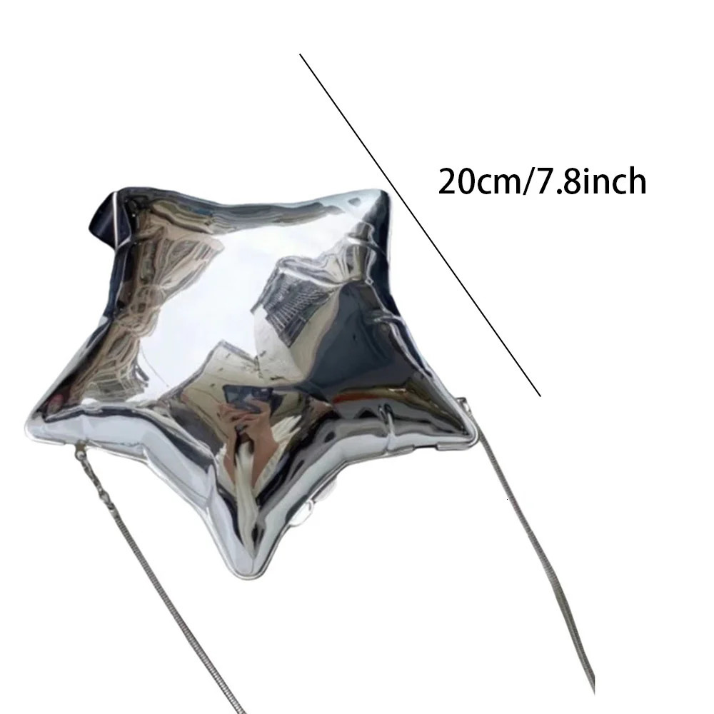 1Pc Nice Gold And Silver Chain Womens Evening Bags 2024 Bright Face Five Pointed Star Shoulder Bag Funny Party Bag 250106