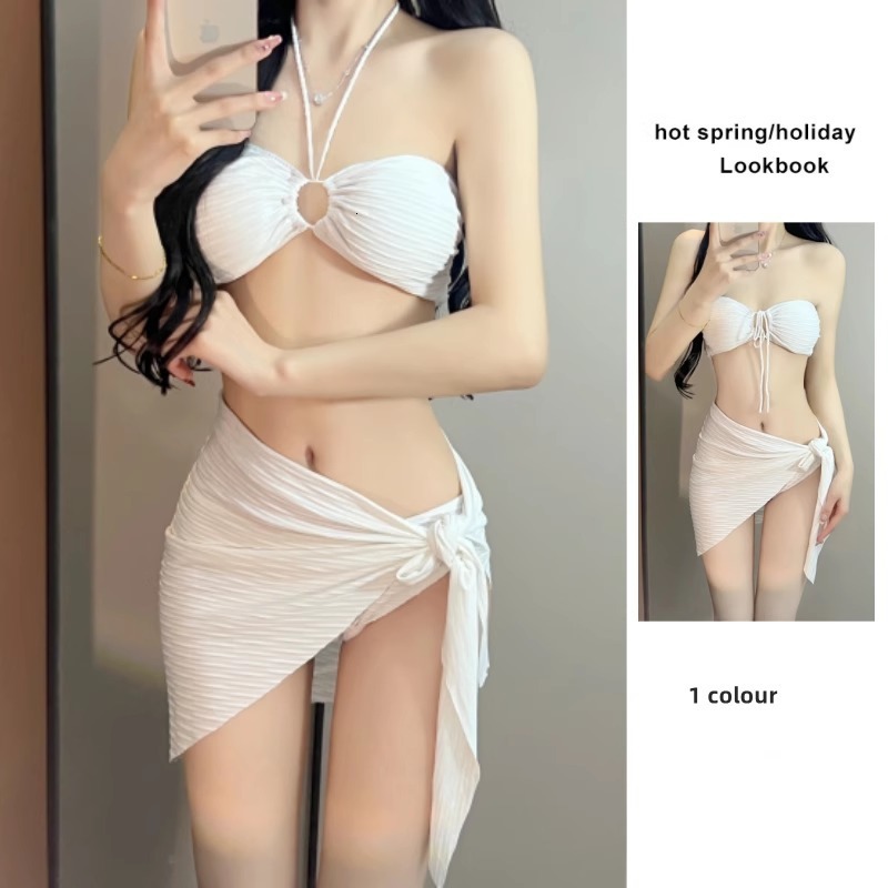 2025 new bikini three piece set, small bust size, sexy beach set, designer slimming hot spring swimsuit