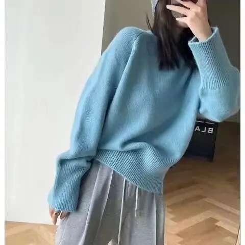 Vintag Fashion Autumn Winter Sweaters Women's O-Neck Solid Korean Lazy Wind All-Match Long Sleeve Loose Pullovers Knitted Tops