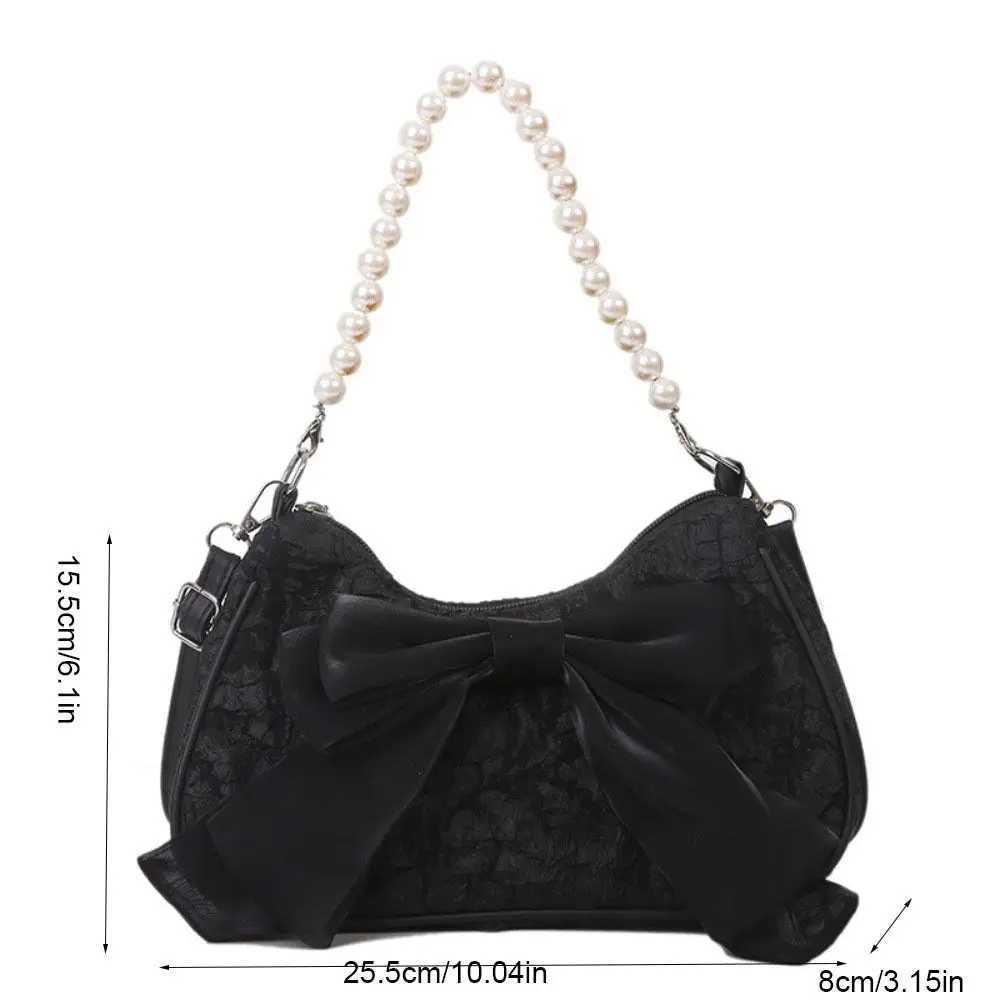 Canvas Bow Shoulder Bag Pearl Handbag Bow Underarm Bag Phe Bag Crossbody Bag Small Square Bag GirlsXJ250108