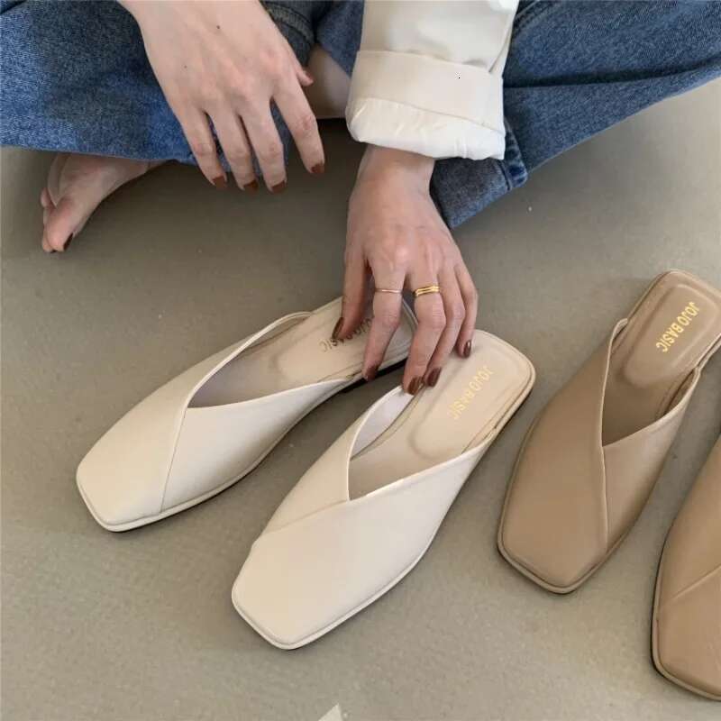 Fashion Slip on Mules Big Size 43 2023 Summer Women Flat Casual Outdoor Square Toe Shoes Ladies Slippers