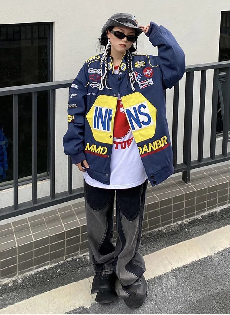 Unisex American y Bombers Coat Spring Autumn Hip Hop High Street Long Sleeve Top Bomber Varsity Racing Woman Jacket 250109