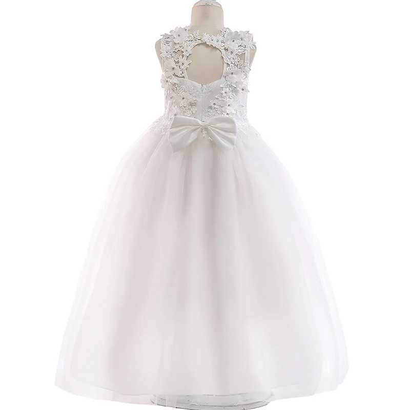 Flower Long White Dress Kids Dresses For Children Princess Dress Girl Par Prepare The Wedding Dress 10 12 13 14 Year VestidosXJ250108