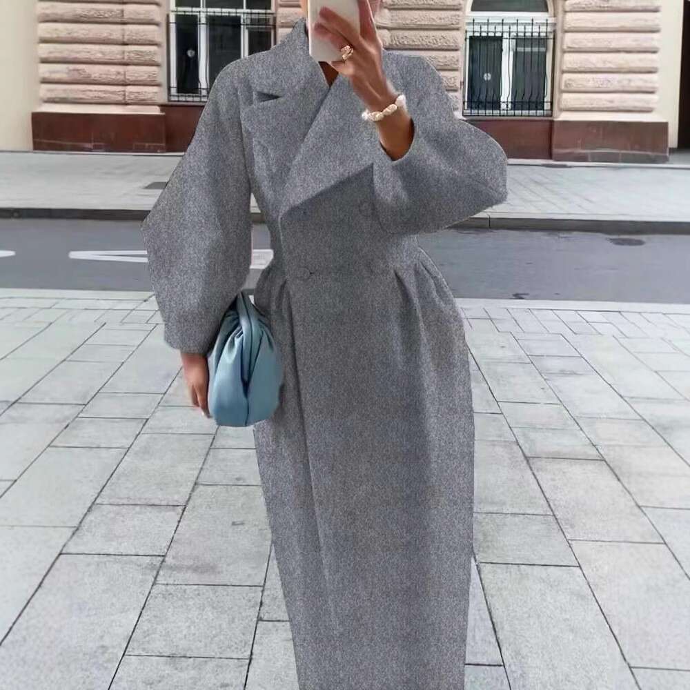 European American Autumn And Winter New Lantern Sleeve Big Collar Fashionable Woolen Long Coat