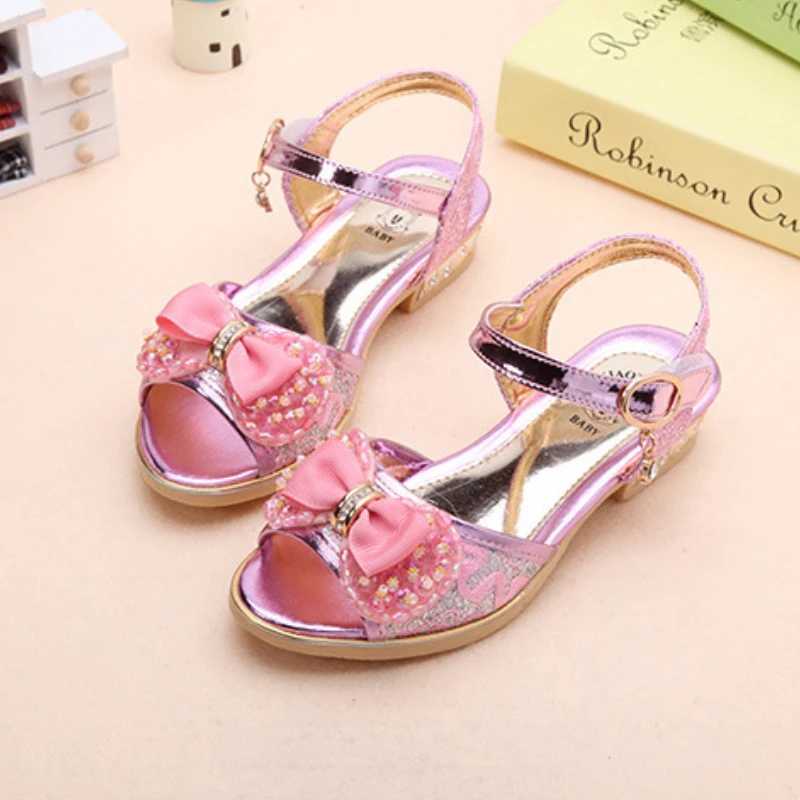 Summer Princess Childrens Sandals Girls sequined low boots anti slip shoes fashionable bow childrens beach sandals set Versatile W250108