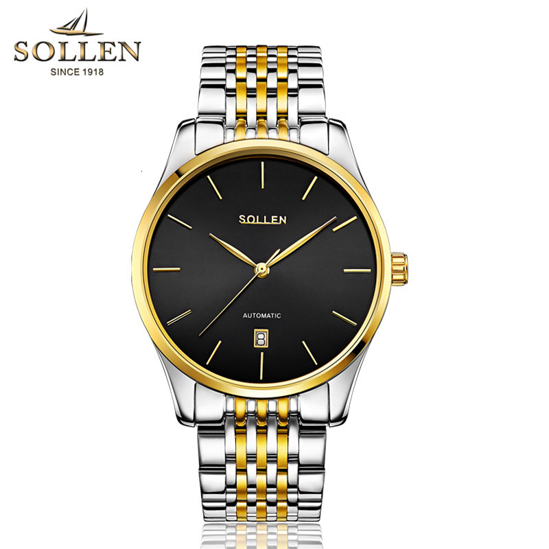 Men's Automatic Mechanical Watch with Date Display and Stainless Steel Band