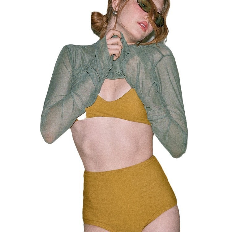 New 2025 Swimsuit Fairy Charm Cover Waist Slimming Seaside Long Sleeve Small Chest Three Piece Set Designer Swimsuit Gathering Hot Spring Vacation