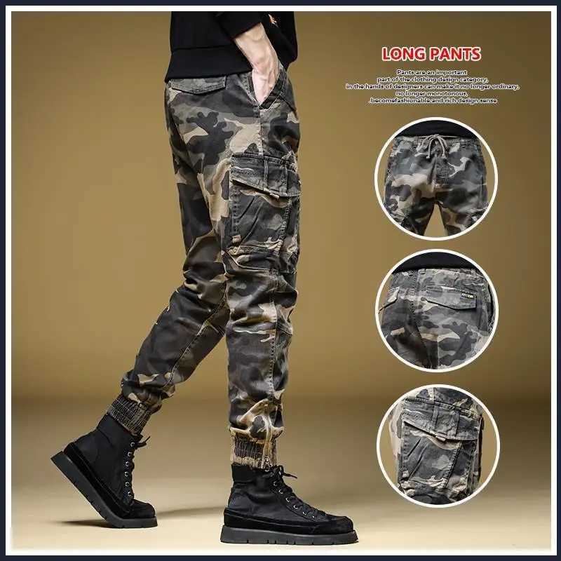 Mens lightweight luxury outdoor sports camouflage jeans durable harem style denim pants loose fit multi pocket cargo jeans; M250109