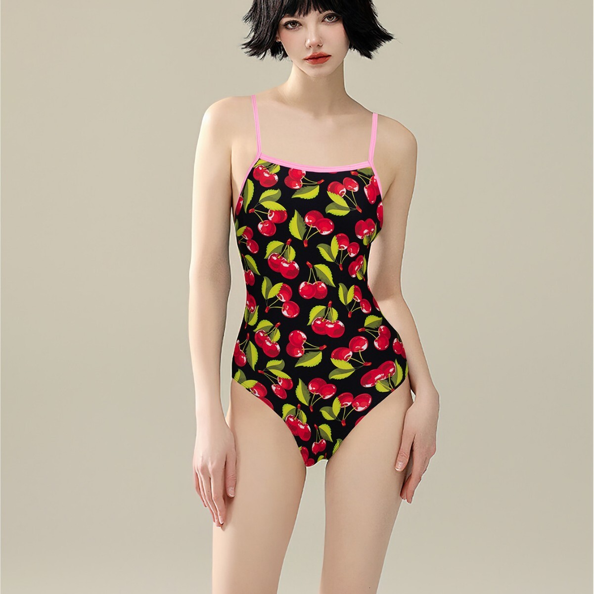 2025 new women's competitive one-piece nylon fruit print slim and sexy suspender hot spring swimsuit designer trendy beach swimsuit