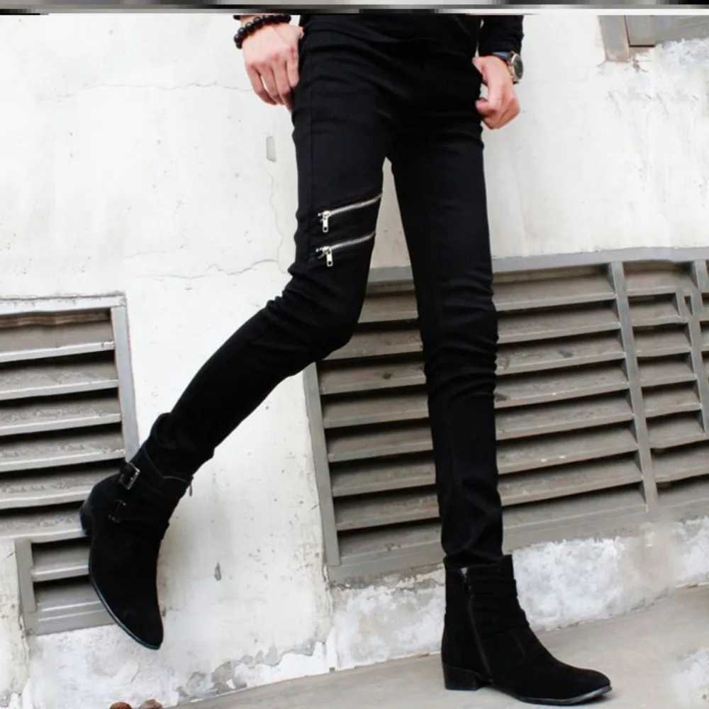 High Quality Casual zipper designer mens jeans spring/summer Korean new trend black ultra-thin elastic pencil Trouser mens T250109