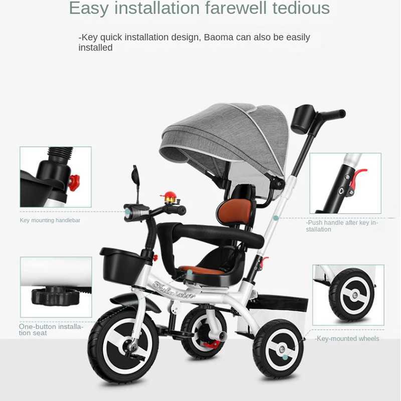 The new baby tricycle allows children aged 1-4 to sit and ride a lightweight tricycle with two-way multi-mode childrens stroller W250109