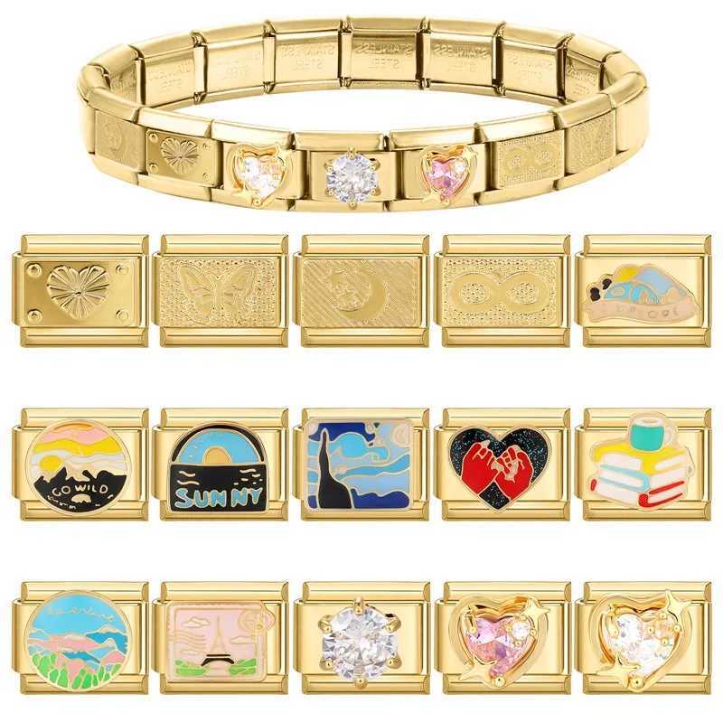 New Fashion 9mm 15 Style Italian Modular Charm Bracelet Fashionable Leisure Holiday Scenery Literary Modular Elastic BraceletXJ250109