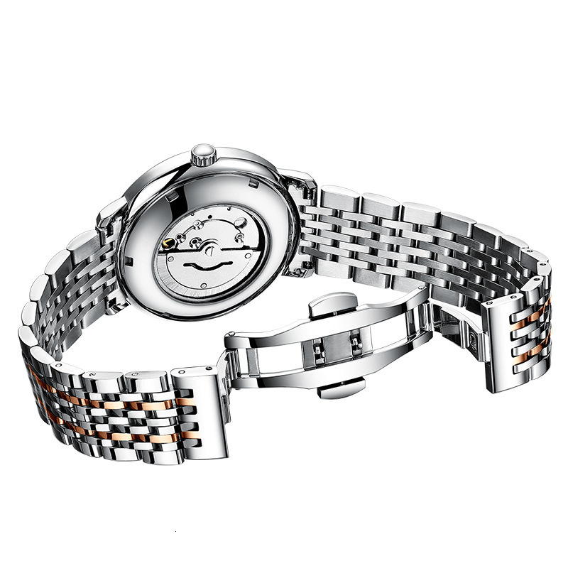 Elegant Men's Skeleton Watch with Stainless Steel Band and Mechanical Movement,Automatic Watch