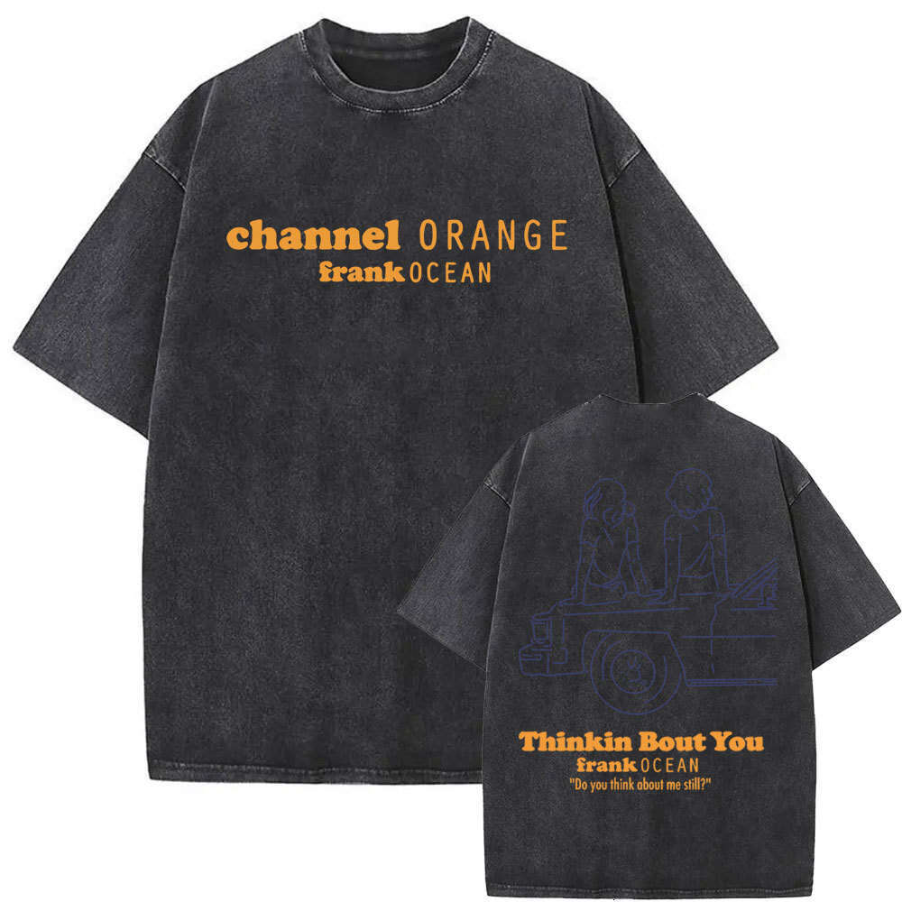Rap singer Frank washed black men's ocean fashion T-shirt