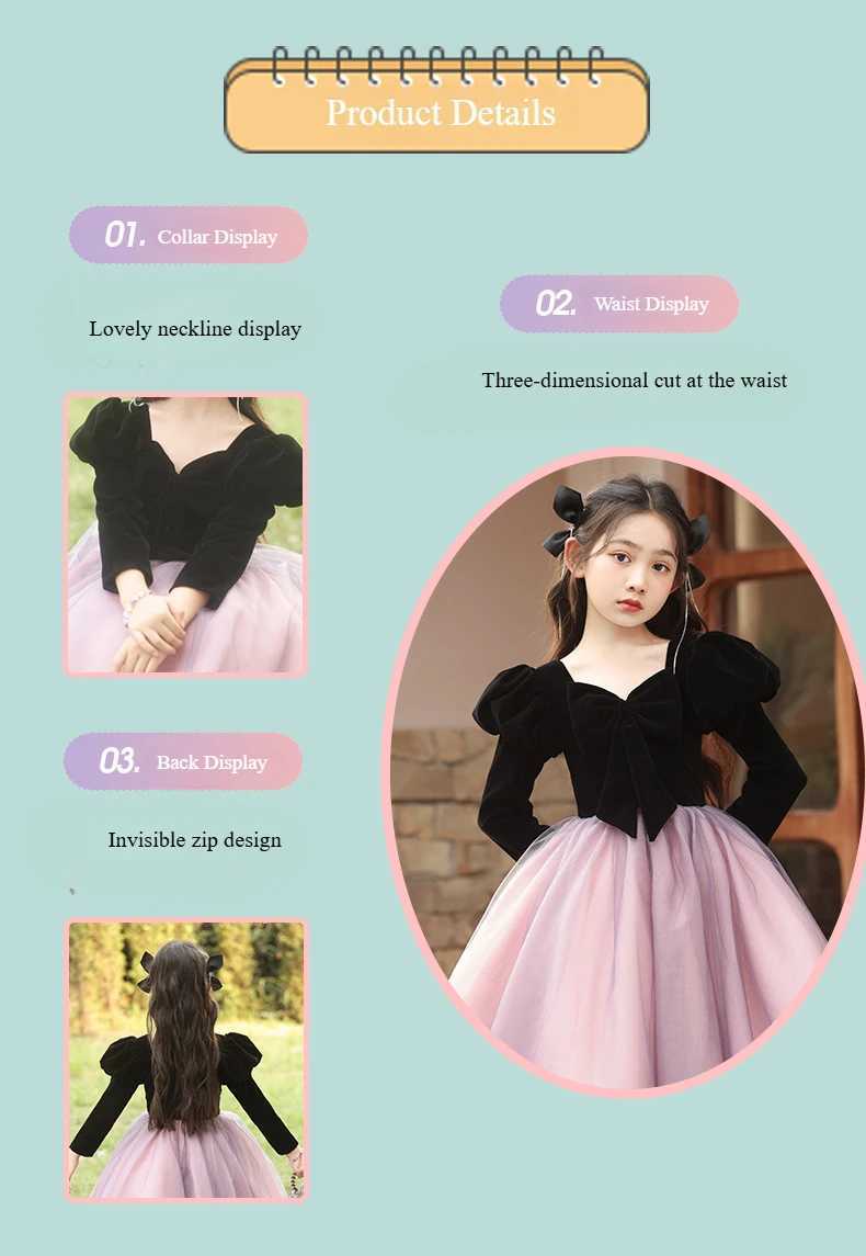Kids Satin Gowns Dresses Clothing Elegant Formal Ball Gown For Girls Cute Puffy Skirt Spanish Sle Dress for 3-5-7-9-12-13YXJ250108