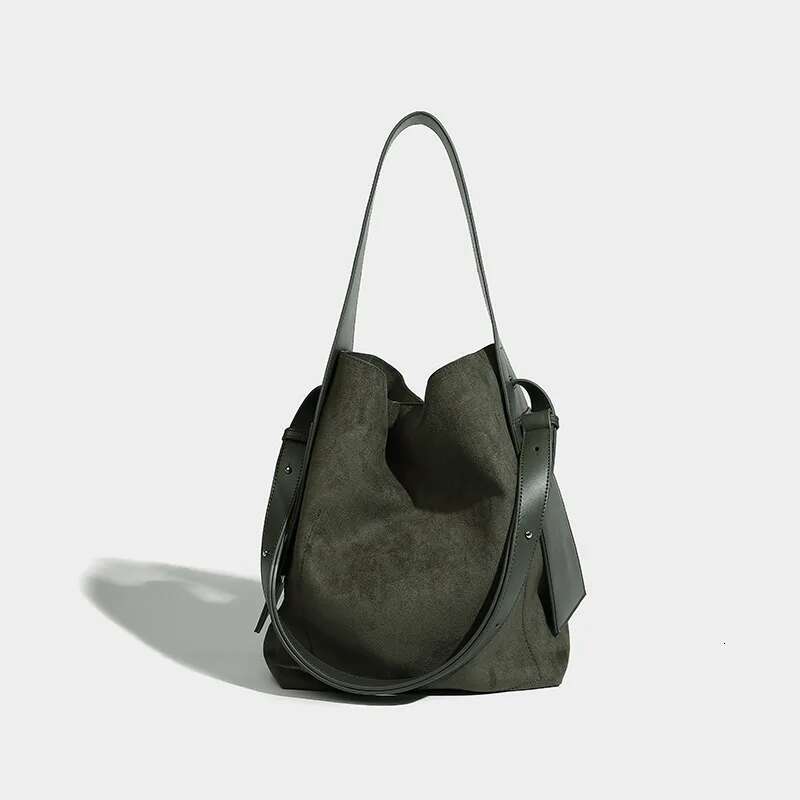 Retro Suede Solid Color Women's 2025 Designer Handbag Magnetic Closure Multi-Function Large Capacity Shoulder Bag