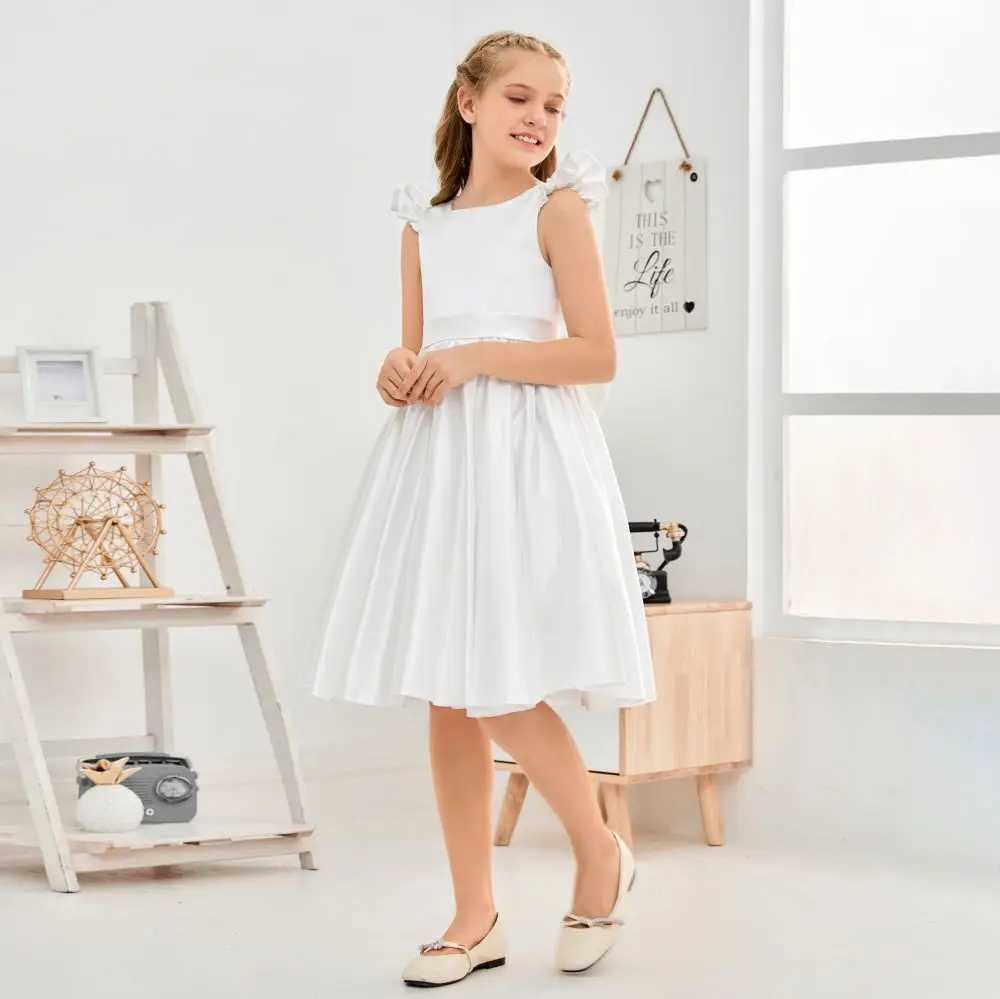 Satin Ivory Junior Bridesmaid Dress For Wedding Birthday Evening Par Ball Pagent Prom Banquet Princess Flower Girl DressesXJ250108
