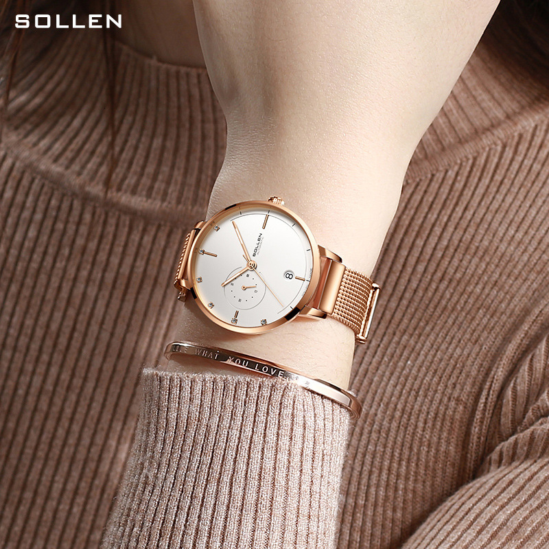 Fashionable SOLLEN Ladies' Watch with Mechanical Movement and Water Resistance