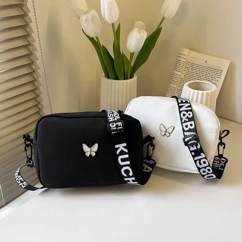 Black white Shoulder Bag Durable Butterly Nyl Crossbody Bag Wide Belt Crossbody Bag Casual Small Sqaure Bag For WomenXJ250108