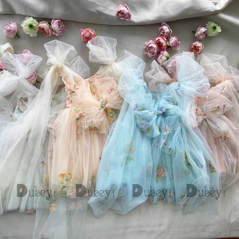 2023 Baby Embroidery Dress Girl Summer Dress Floral Bows Sleeveless Ballarina Dance Performance Dress Girls Tutus ClothesXJ250108