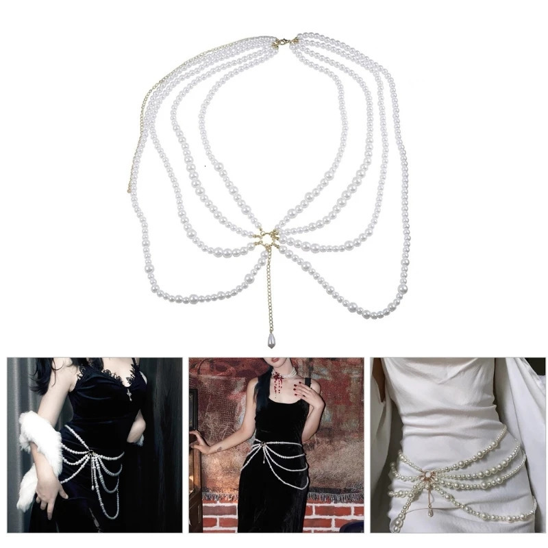 Y2K Jewelry Multilayer Pearl Waist Chain for Womens Fashion Retro Character Playing Body Accessories Sexy Party Accessorie Gift 250107