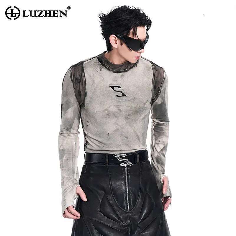 High Street Bottom Shirt Slim Letter Pattern Design Fashion Scrawl Male Long Sleeve T-Shirts Casual Clothes