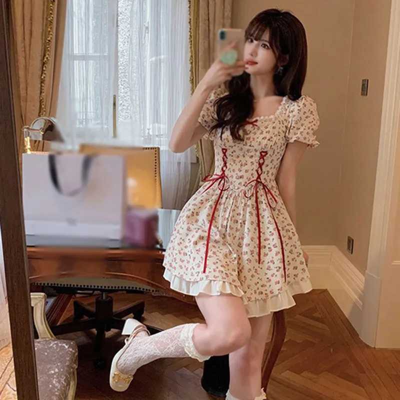 Summer Womens Puff Sleeves Fashion Small Fresh Forest System Flower Sweet Dress M250109