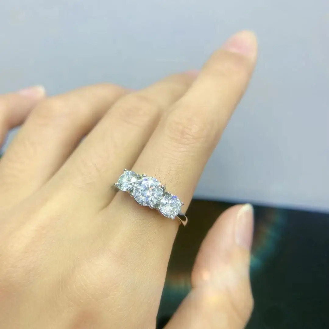 COSFIX 3 Stone Full Ring for Women Double Halo Ring s925 Silver Plated 18K Lab Created Diamond Wedding Band 250106