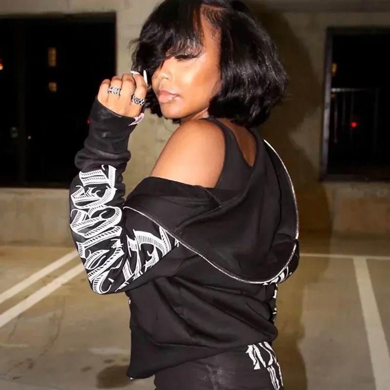 Winter Letter Printed Zip Up Hoodie Streetwear Women Cyber Y2k Jackets Cardigan Gothic Punk Clothes Sweatshirts 250108