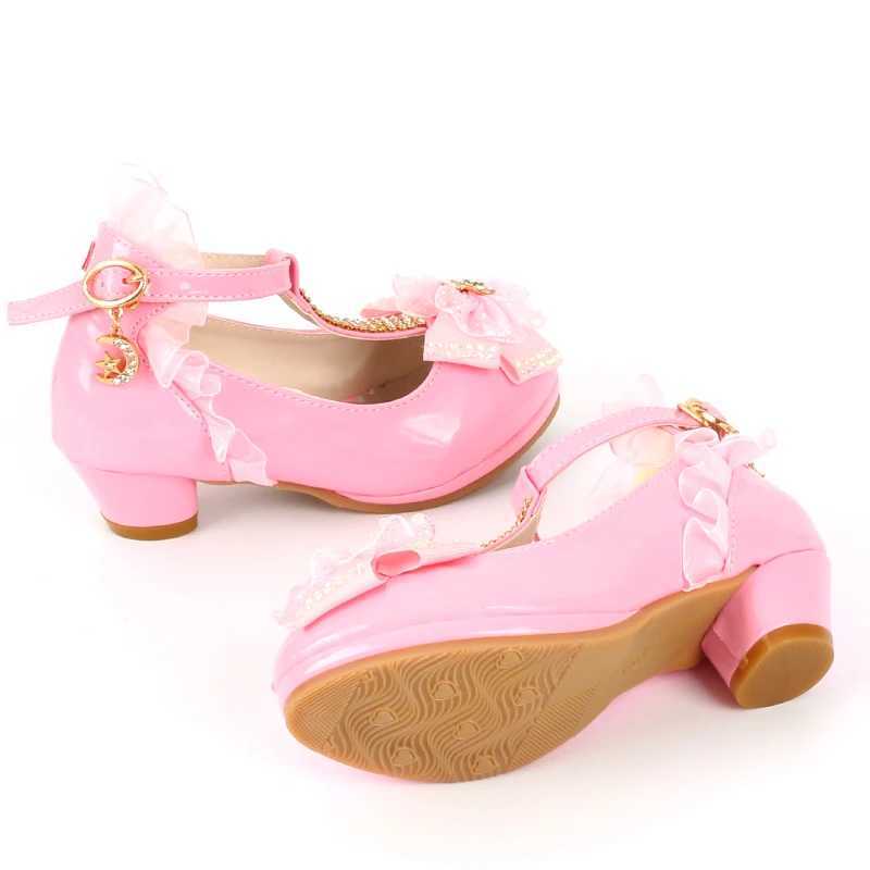 ULKNN Girls Sandals High Heels Pink Belt Buckle Childrens Bow White Shoes Size 26-37 Soft Kids Shoes W250108