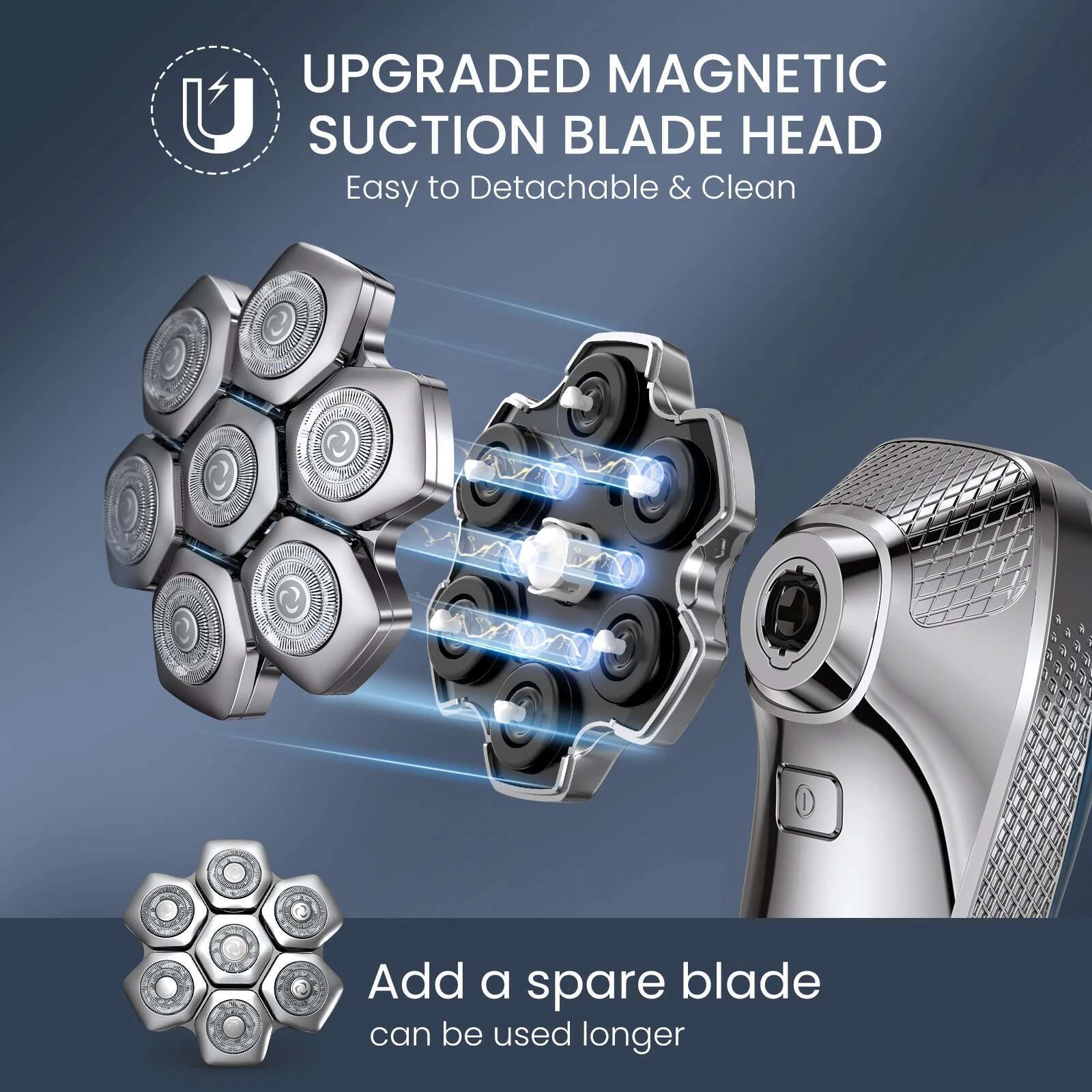 KENSEN 5 in 1 Electric Shaver Magnetic 7D ating Blade Men's Grooming Kit Rechargeable Head Shaving hine Beard Trimmer