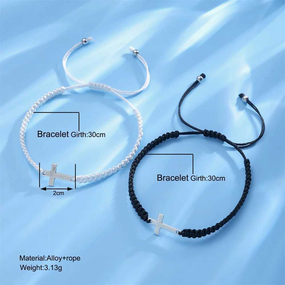 Tren Black White Cross Bracelets for Women Men Faith Btism Couple Gift Silver Color Rope Chain Matching Bracelets JewelryXJ250109
