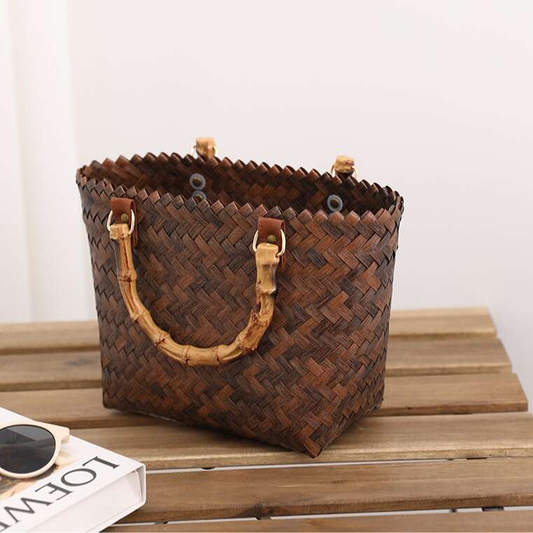 New Retro French Bag Versatile Large Capacity Woven Hand-Held Vegetable Basket Bag, Vacation Beach Bags