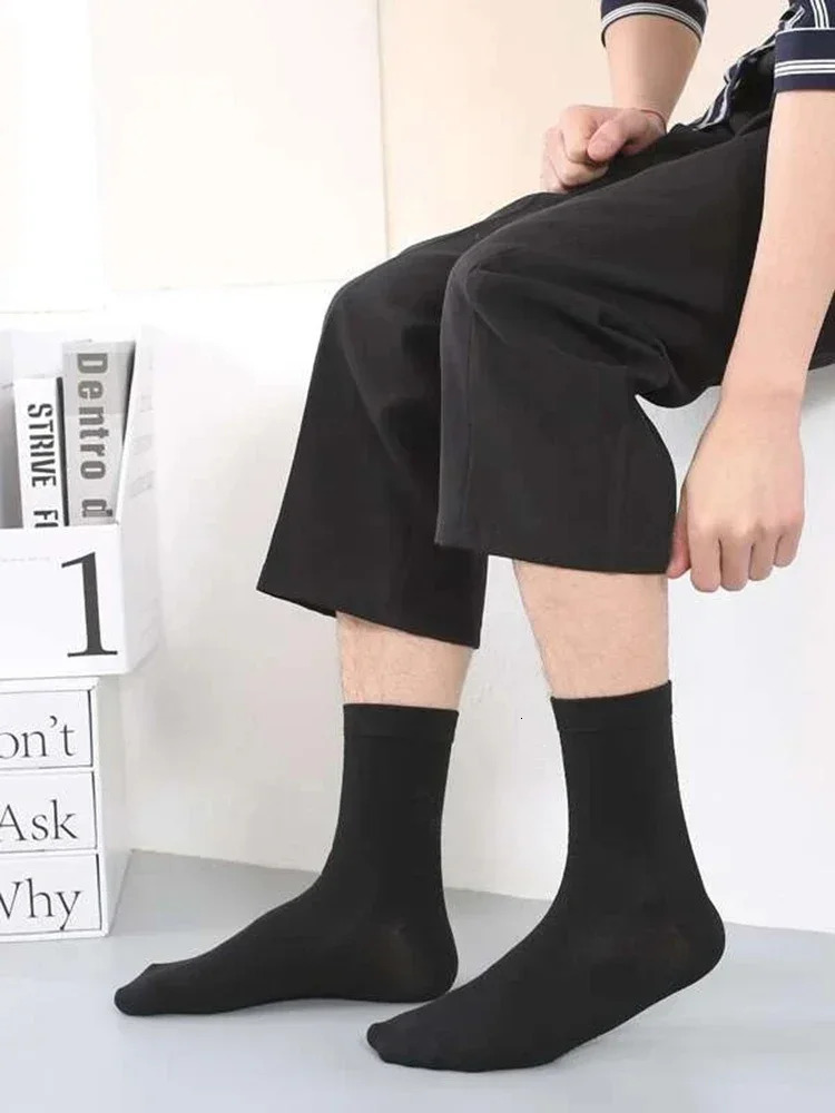 6 Pairs Solid Color Mens Mid Length Socks Fashion Comfortable Autumn Classic Black Business Sock Highquality Short 250108