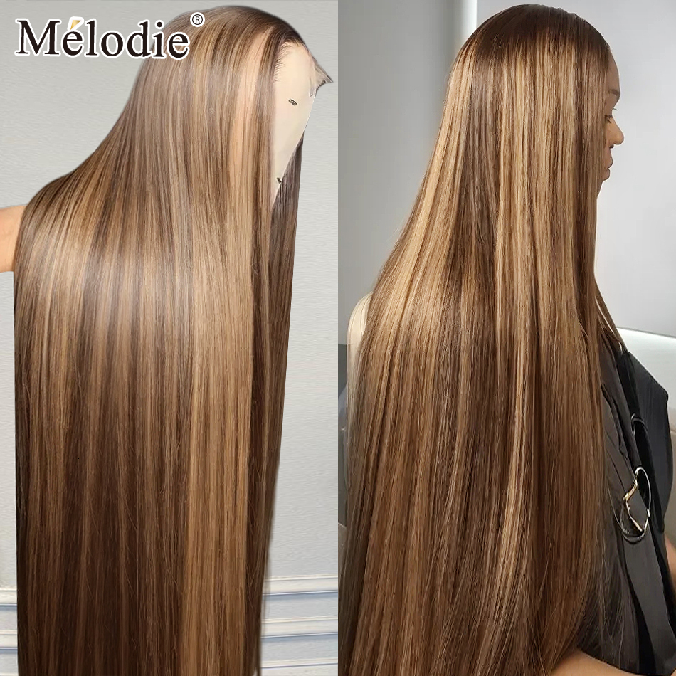 Melodie 30 40 Inch Highlight Wigs Human Honey Blonde Colored Straight 13X6 Lace Frontal Wig 220% Brazilian Hair For Women