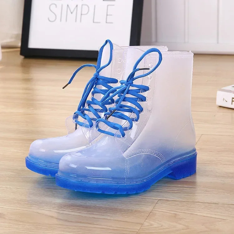 Fashion Transparent Rain Boots Women PVC Platform Rain Shoes Autumn Slip on Ankle Boots for Women Waterproof Work 250106