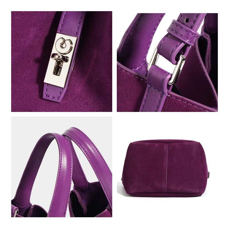MABULA Designer Brand Women Genuine Leather Tote Fashion Bucket Suede Shoulder Crossbody Bag Cowhide Basket Handbag