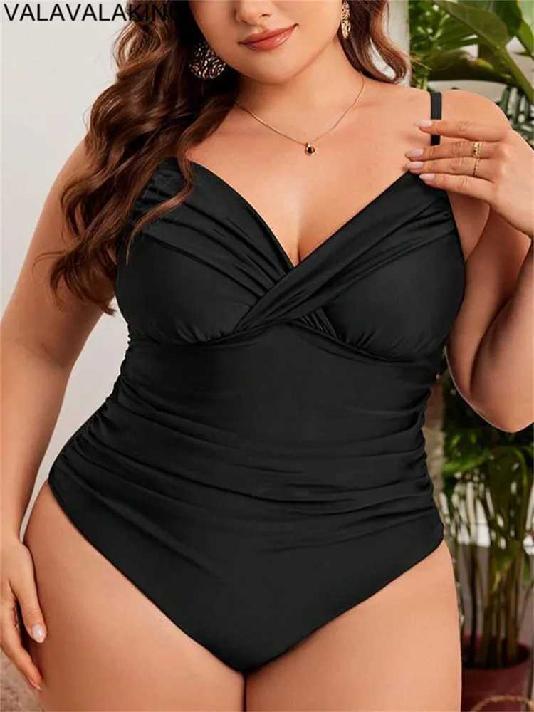 2025 Sexy Black Sreapped Plus Size Swimwear Women Push Up Cross Large One Piece Swimsuit Lady Beach Chubby Curvy Bathing SuitXJ240108