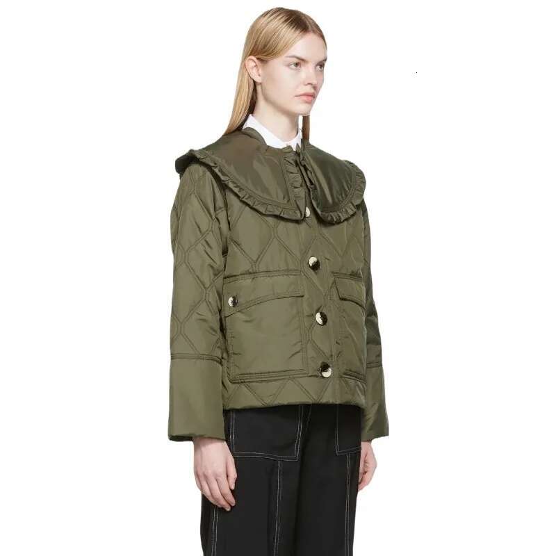 Peter Pan Collar Plaid Quilted Jacket For Women, Loose Outerwear, Pockets Parkas, Winter Clothes, New Fashion