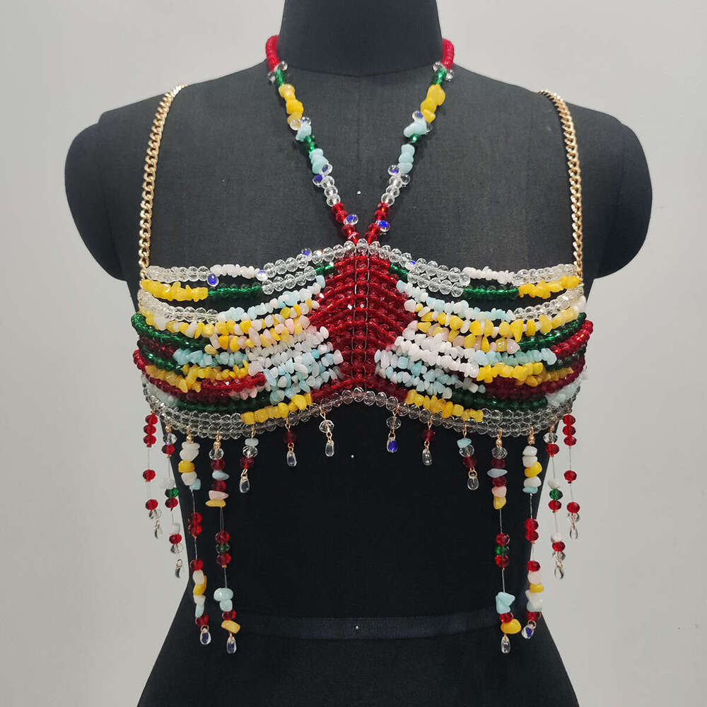Exotic and sexy colored stone vest beach vacation music festival party with chest chain bead bras