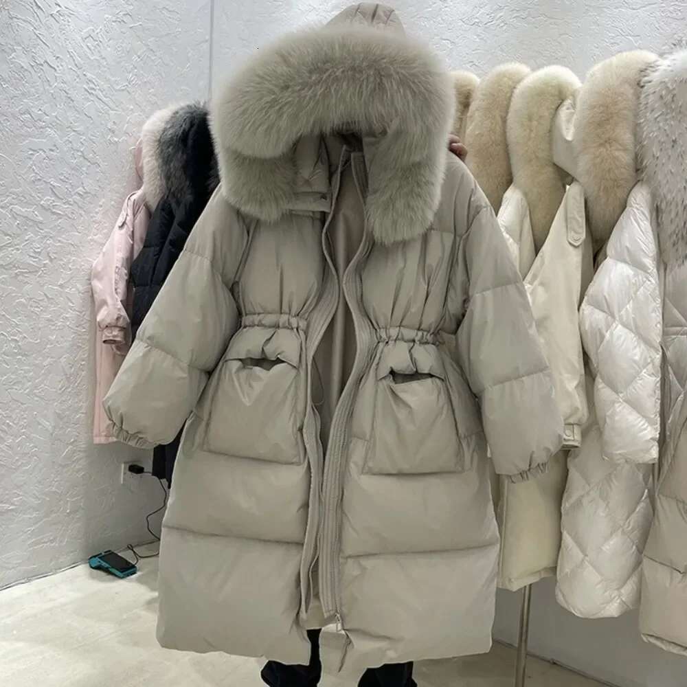 Outerwear Long Puffer 2024 Real Fox Fur Collar Jacket Women Duck Down Coat Warm Female Fluffy Parkas Loose