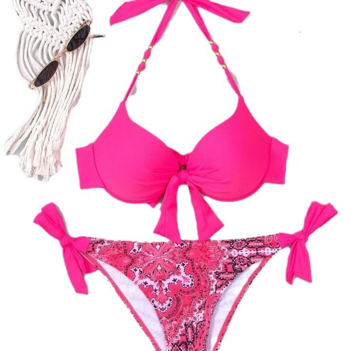 2025 new sexy party big chest tie ethnic split swimsuit bikini designer trendy swimsuit
