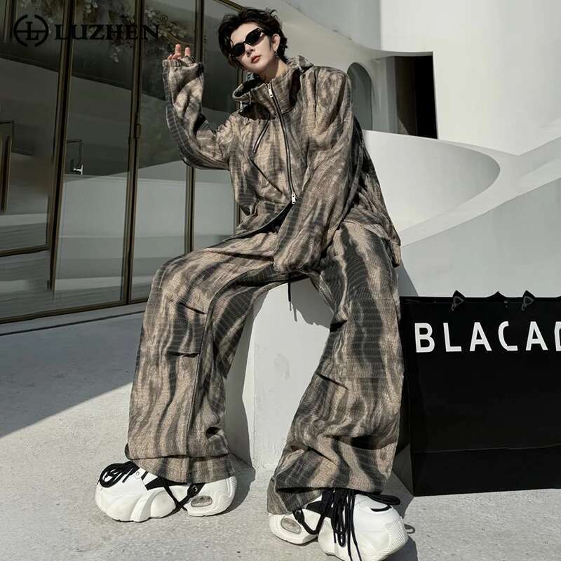 Autumn Tie-Dyed Design Fashion High Street Hooded Jacket Loose Casual Pants Men's Trendy Two-Piece Sets