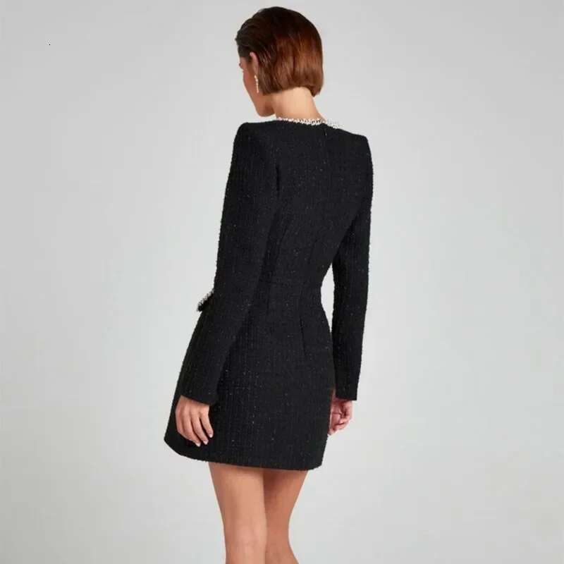 Talenza Long Sleeve Tweed Women's Elegant Square Neck Party Evening Gown Retro Slim Patchwork Short Dress Vestido
