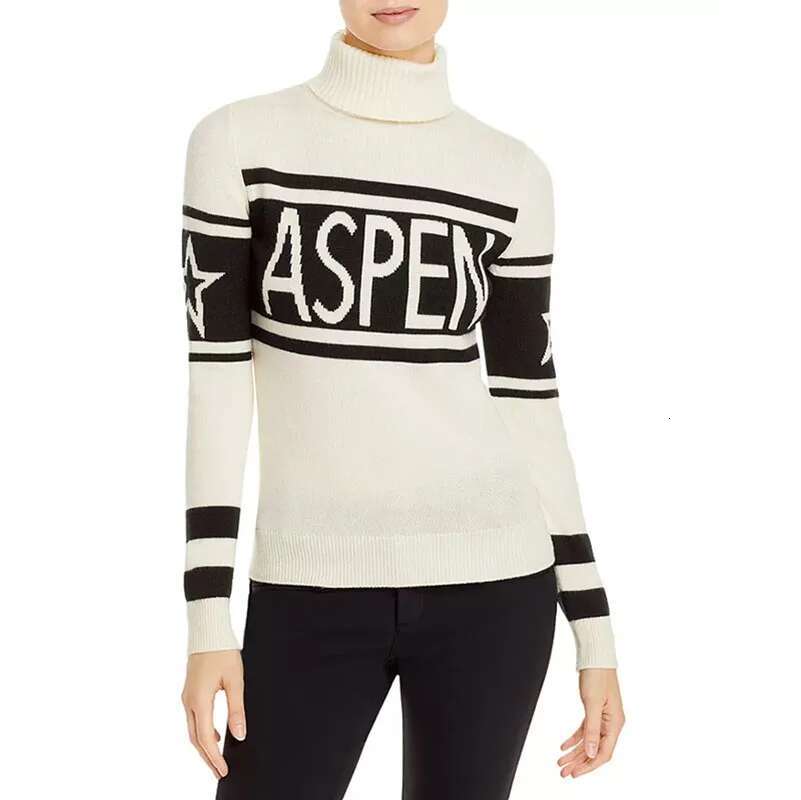 New European And American Jacquard Knitted Alphabet Stripe Autumn/Winter Trendy Fashion High Collar Slimming Sweater For Women