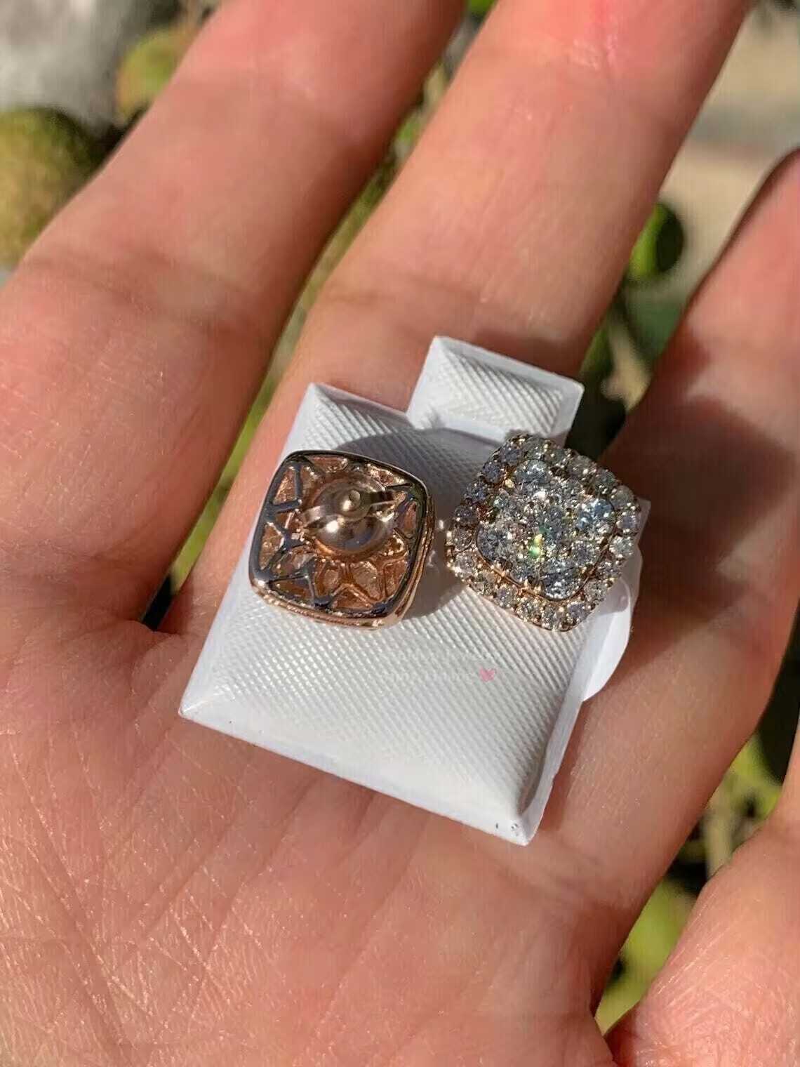 Stock Sier Jewelry Iced Out Cluster Stud Pass Dia Tester Women Screw Back Moissanite Earrings